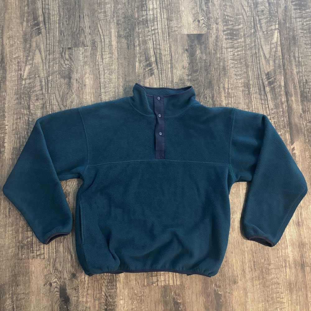 Vintage Sierra Sports Fleece Pullover Mens XL Teal Green Mock Neck Warm Layer - Picture 2 of 11